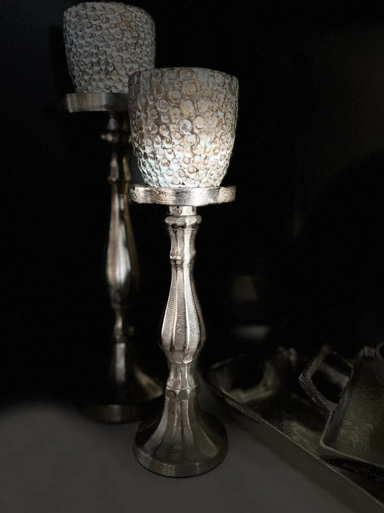 Mbajtëse për qiri PERRY, alumin, argjend, 11x31cm