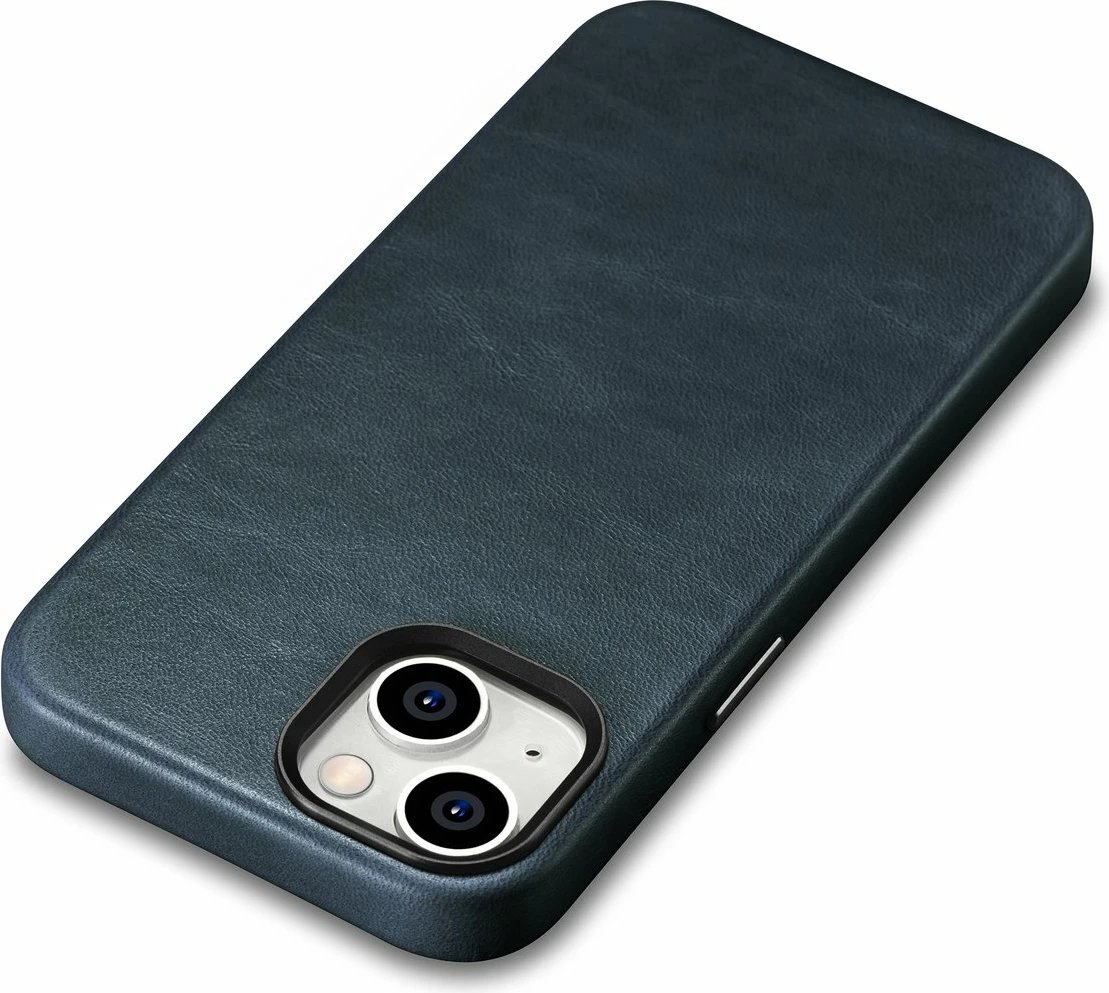 Mbështjellës iCarer Oil Wax Premium Leather për iPhone 14 me MagSafe, Kaltër e errët