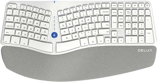 Tastierë ergonomike pa tela Delux GM901D, 107 taste, Bluetooth/2.4G, e bardhë