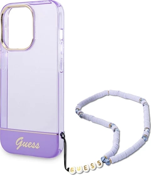 Mbështjellës Guess GUHCP14XHGCOHU për iPhone 14 Pro Max 6.7", Translucent Pearl Strap, vjollcë