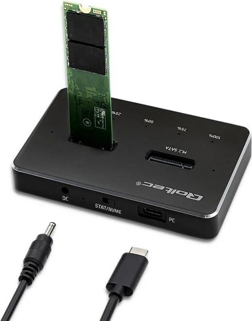 Kasë SSD Qoltec 52274, M.2, NVMe/SATA, USB-C, DUAL 2 x 2TB, e zezë