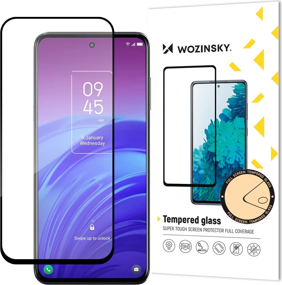 Xham mbrojtës Wozinsky Full Glue për TCL 20L, kornizë e zezë