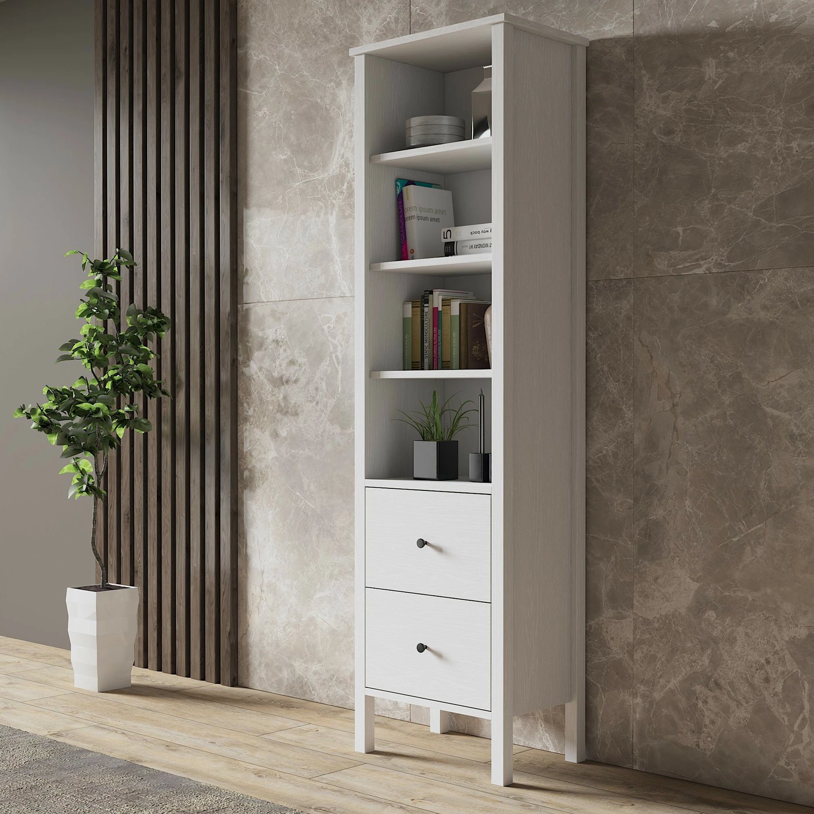 Raft librash Hanah Home, druri dhe i bardhë, FRN-10034