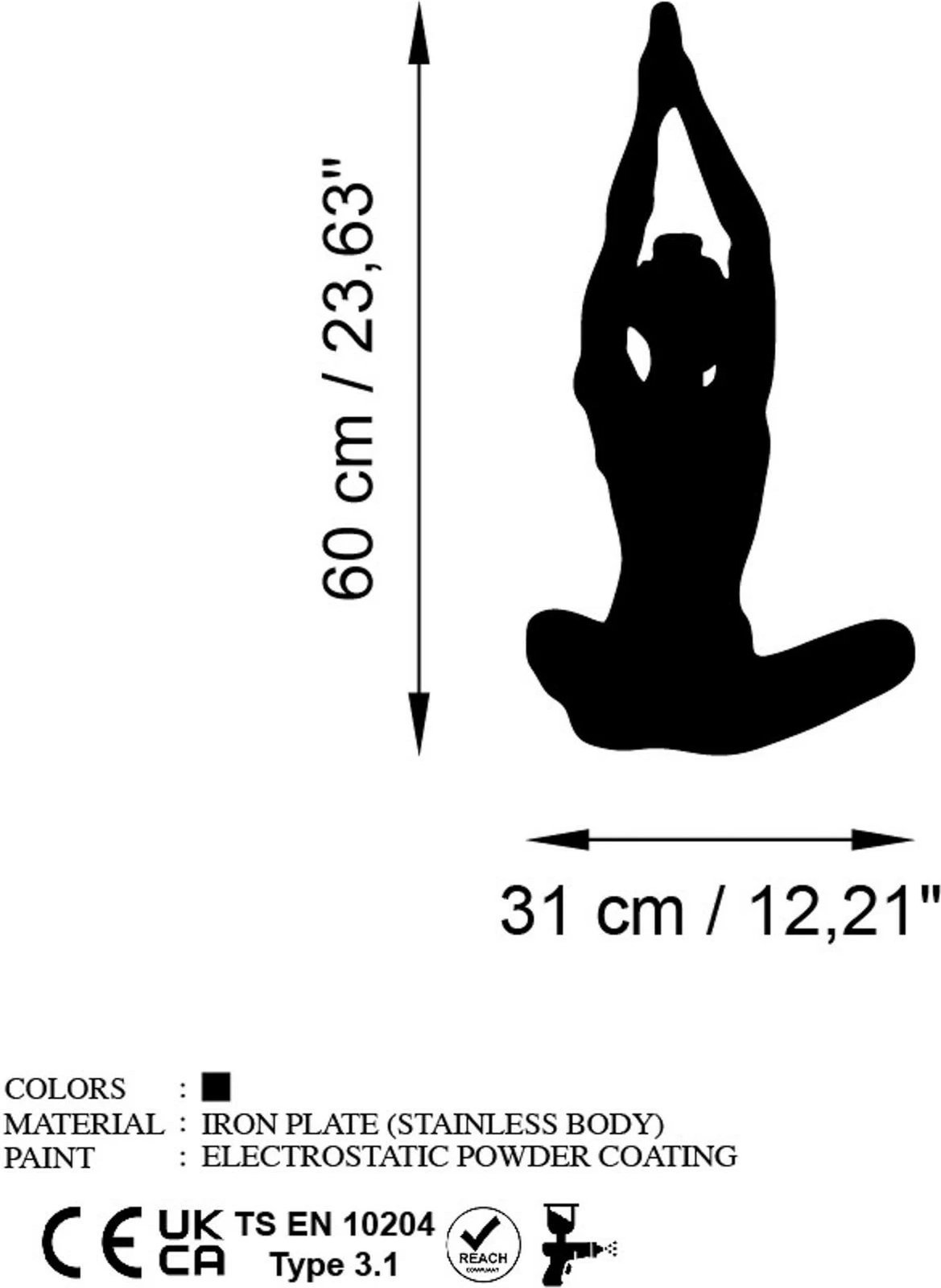 Aksesor dekorativ metalik për mur, Wallity, Yoga 6, ngjyrë e zezë, 31x60cm