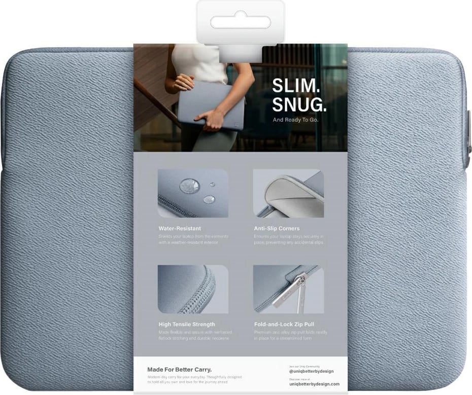 Mbështjellës laptopi UNIQ Cyprus, neopren, 14", rezistent ndaj ujit, Blu