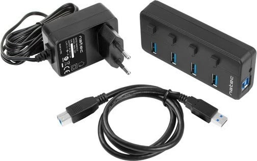 Hub USB Natec Mantis 2, 4 porta, USB 3.0, me switch dhe furnizim rryme, i zi