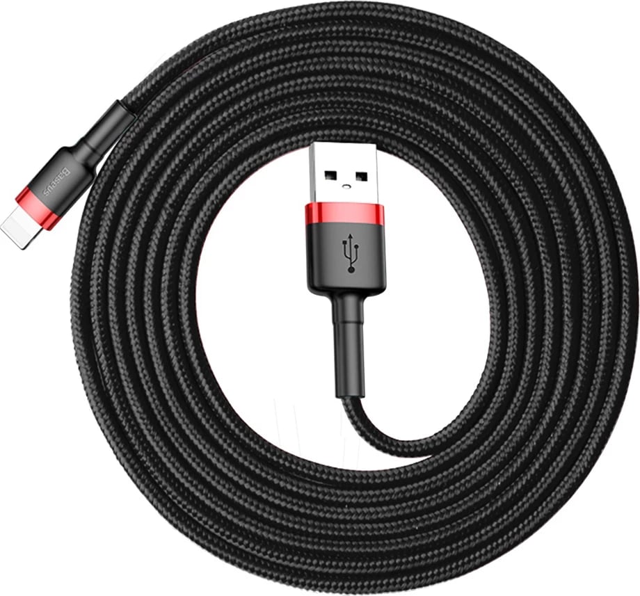 Kabllo Baseus Cafule CALKLF-C19 USB-A në Lightning, 2m, e zezë/kuqe