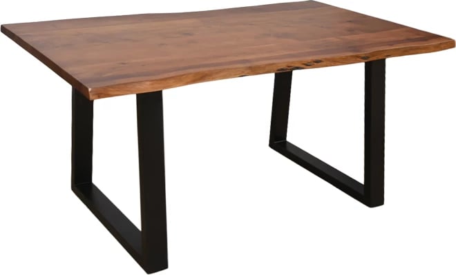 Tavolinë Miles, dru akacie masiv, trashësi 3.7-4cm, ngjyrë arre, këmbë metalike të zeza, 140x80x76cm
