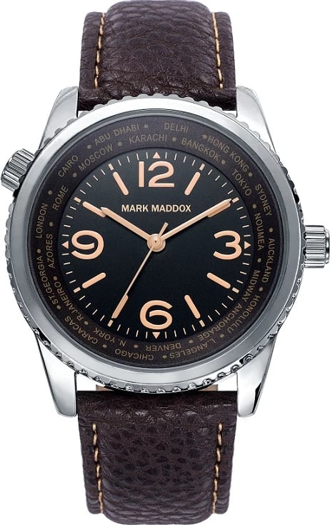 Orë dore për meshkuj MARK MADDOX HC6015-54, e zezë me rrip kafe