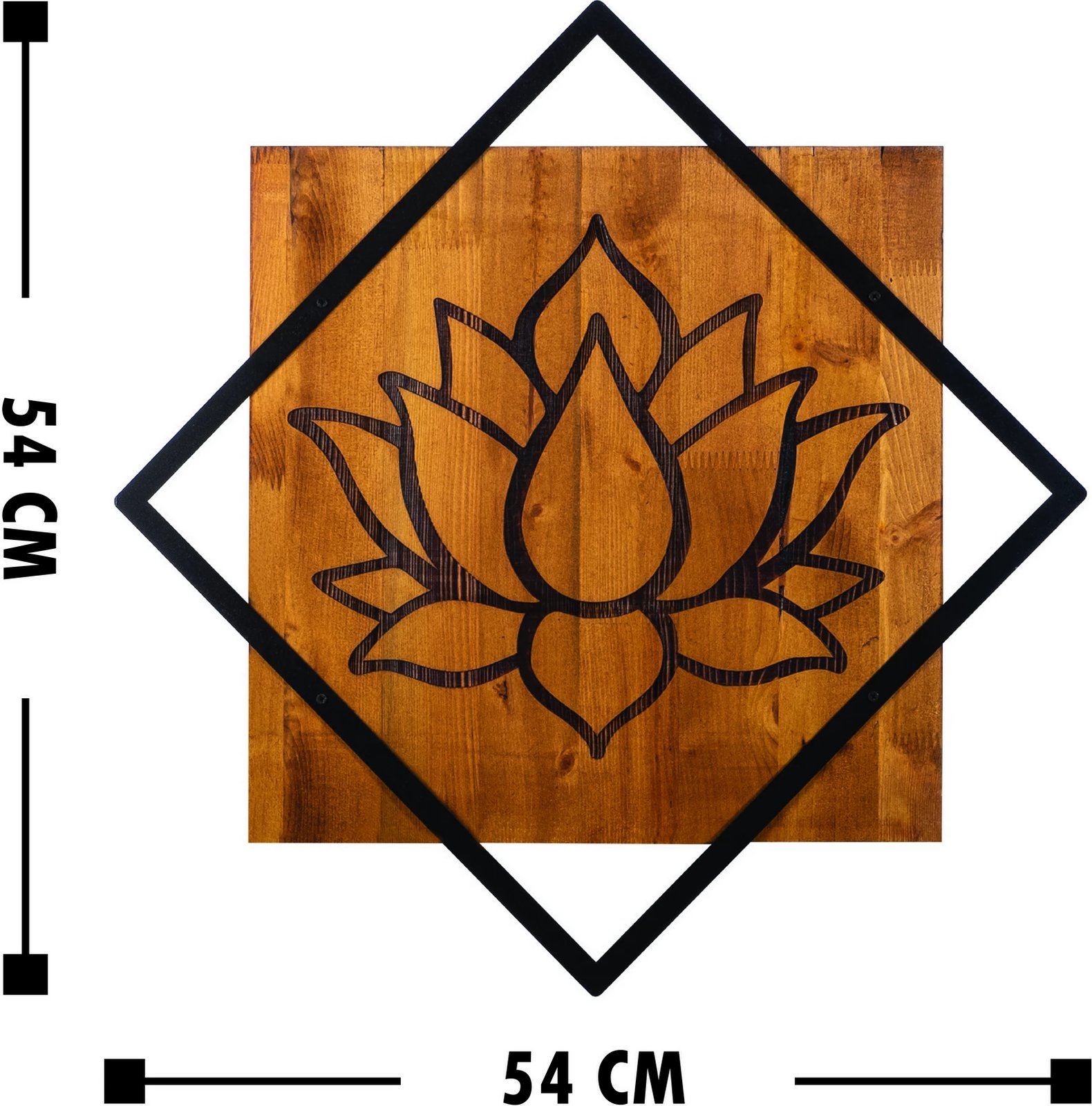 Aksesor dekorativ për mur, dru dhe metal, dizajn lule lotusi, Wallity, ngjyrë arre dhe e zezë, 54x54cm