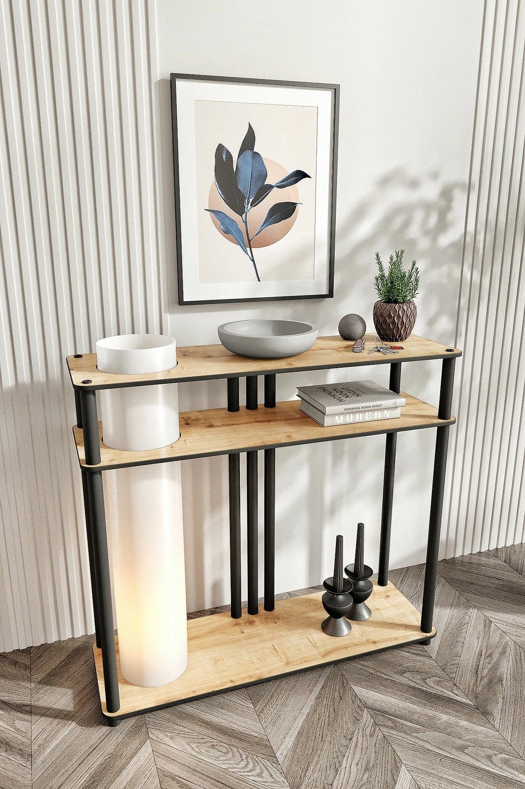 Llambë dyshemeje Opviq, ngjyrë lisi, me raft