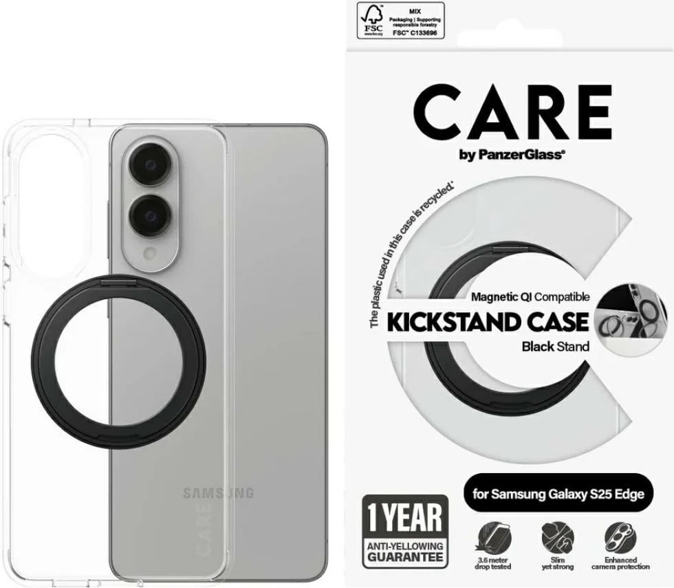 Mbështjellës PanzerGlass CARE me kickstand, për Samsung Galaxy S25 Edge, Transparent
