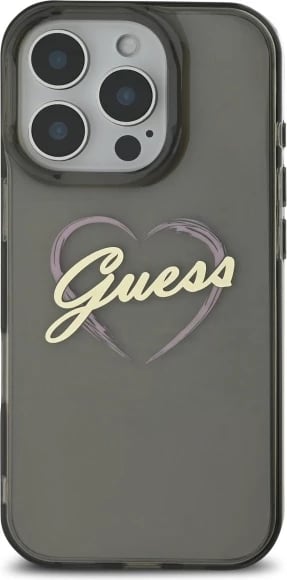 Mbështjellës Guess IML Heart për iPhone 16 Pro Max, Zi