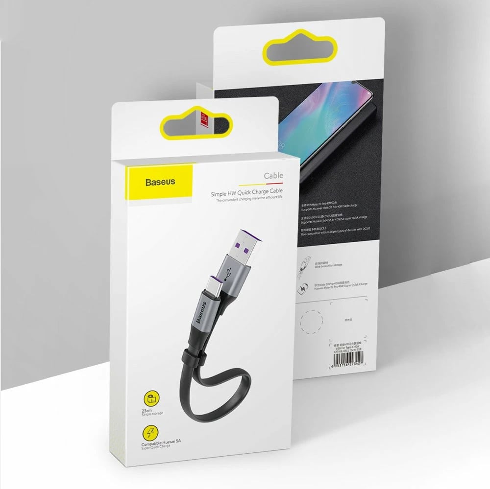 Kabllo USB-C Baseus Simple CATMBJ-BG1, 23cm, 40W, e zezë/argjendtë Kabllo USB-C Baseus Simple CATMBJ-BG1, 23cm, 40W, e zezë/argjendtë