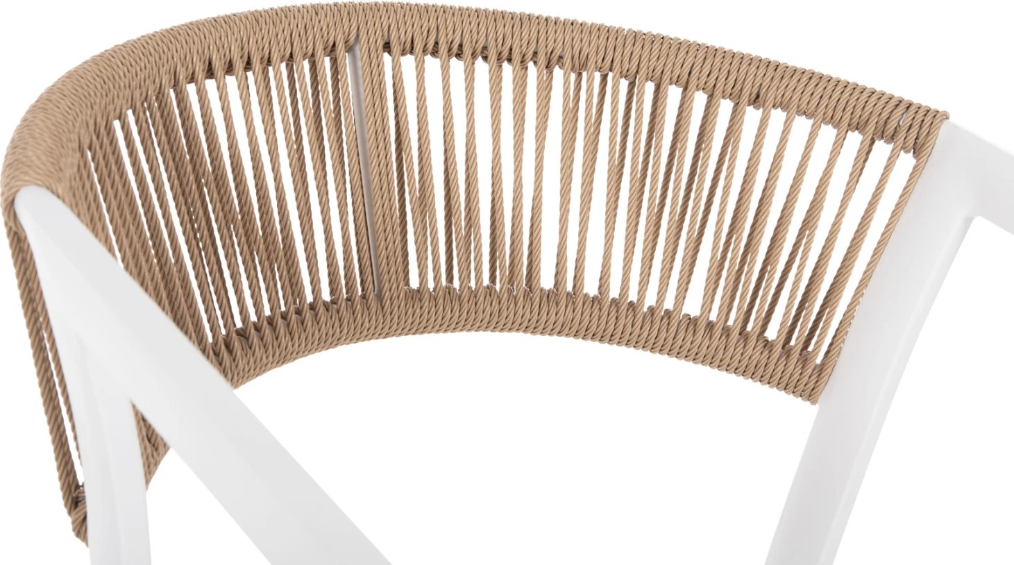 Karrige alumini FH5891.22, kornizë e bardhë dhe tekstil, mbështetëse ratan bezhë, 57x63x82H cm