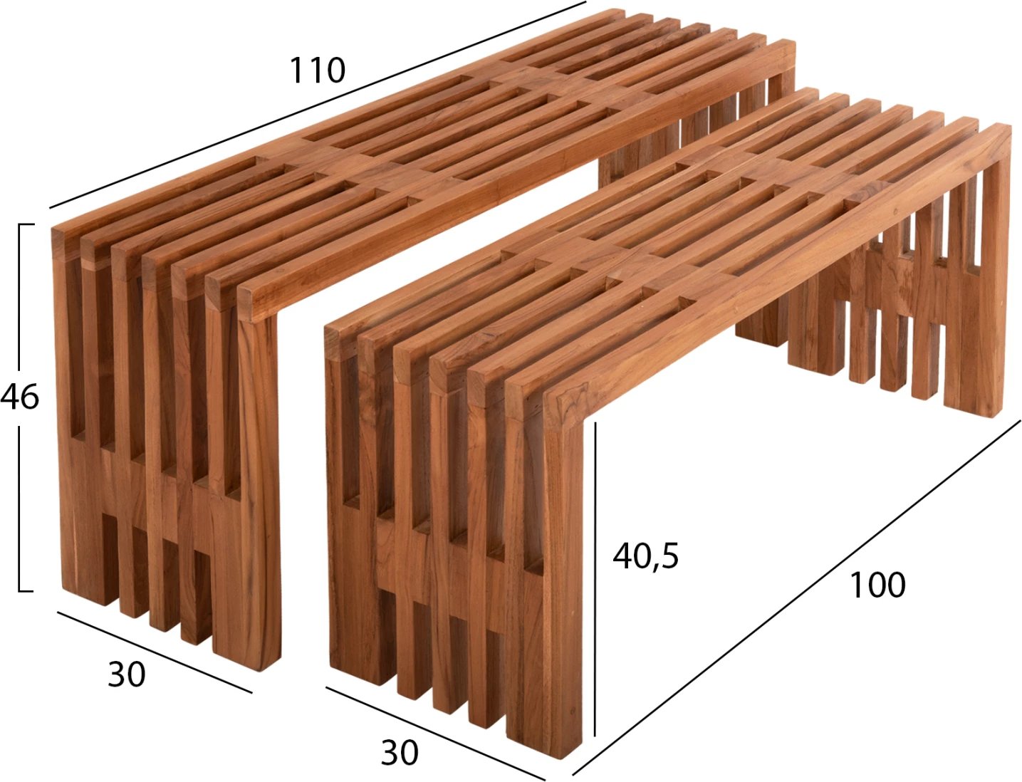 Tavolina kafeje 2 copë set NYA FH9828 dru tik natyral 110x30x46H cm