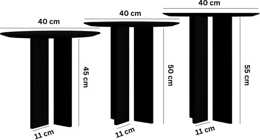 Set tavolinash kafeje, Skye Decor, Leo (55 + 50 + 45), e zezë