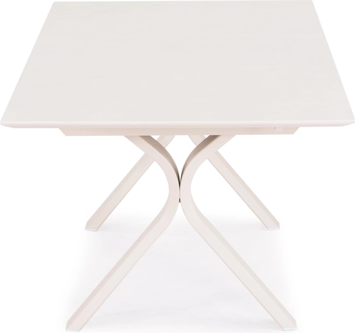 Tavolinë ngrënieje e zgjatshme ANDROMEDA, alumin, sipërfaqe gur sintetik, ngjyrë fildishi, 180-240x100x76.5cm