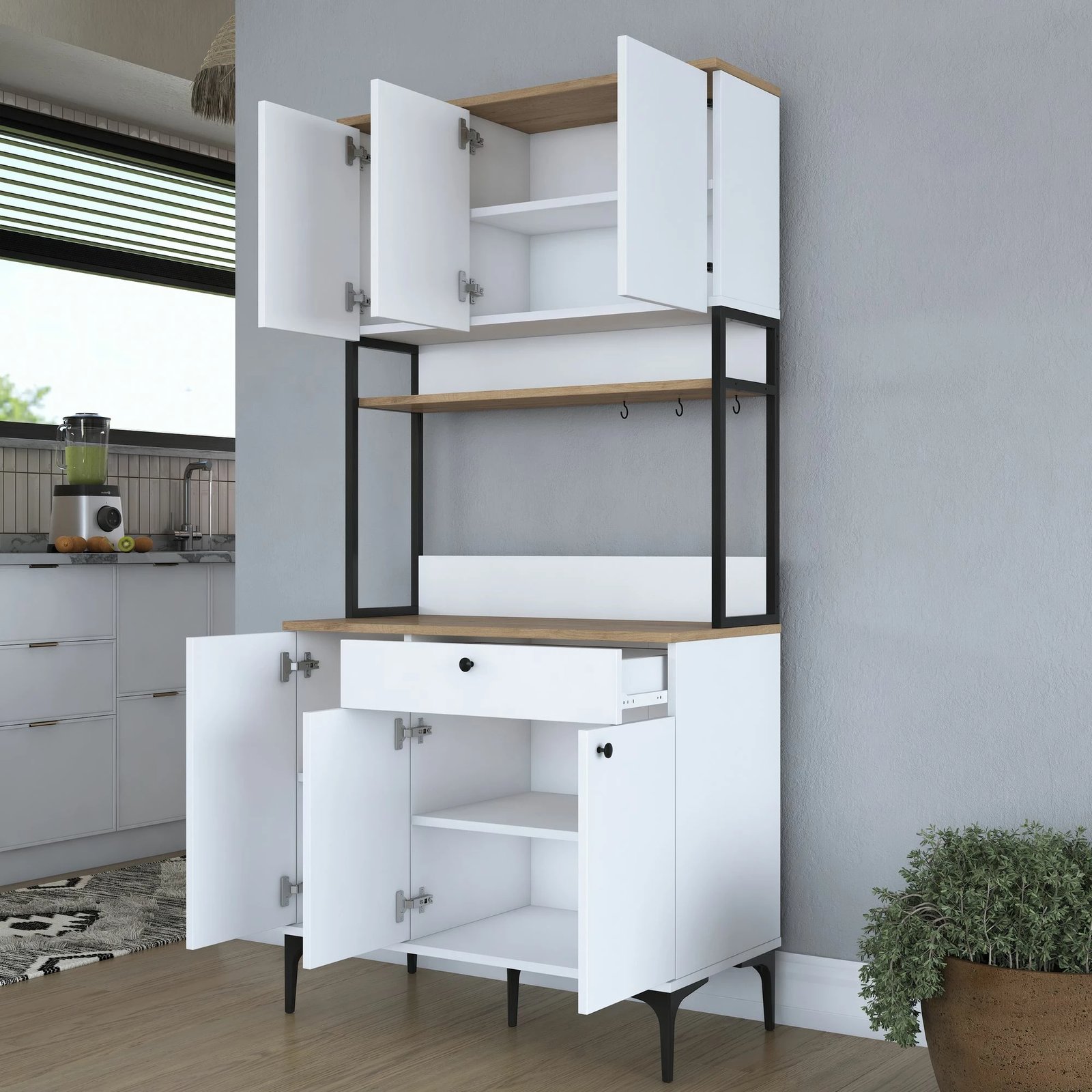 Dollap shumëfunksional Skye Decor, JE197 - 3806, ngjyrë arre dhe e bardhë