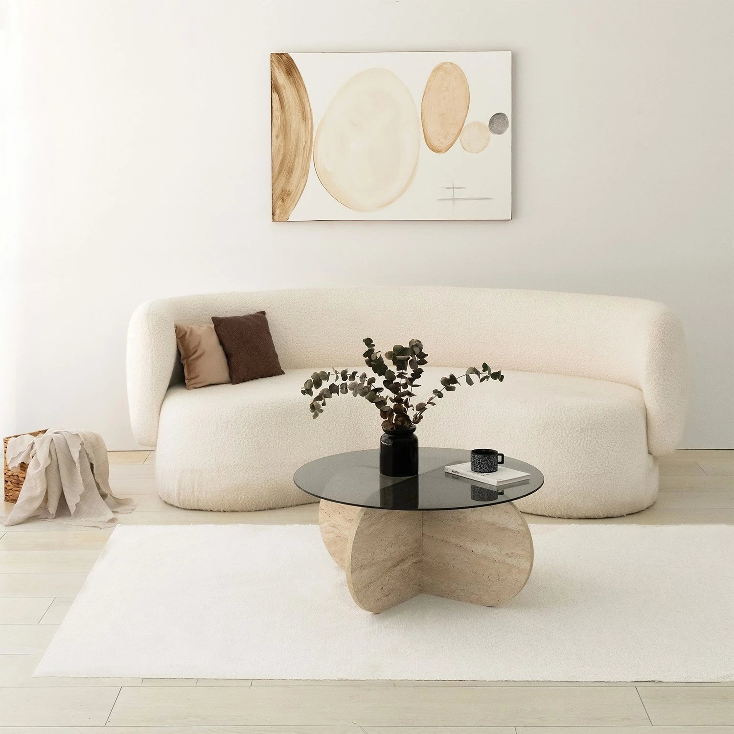 Tavolinë kafeje Hanah Home, Bubble, travertin dhe fume