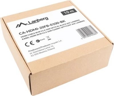 Kabllo HDMI optike Lanberg CA-HDMI-20FB-0100-BK, 10m, HDMI 2.0, E zezë