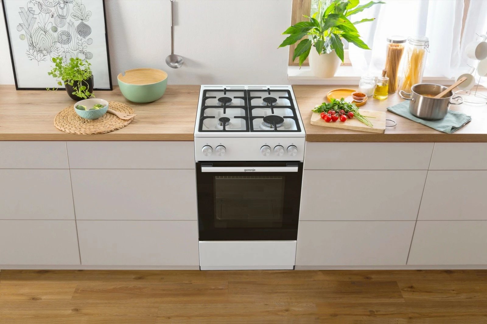 Shporet me gaz Gorenje GG5A10WFFM, 70 L, 50 cm, 4 zona, klasa A, e bardhë