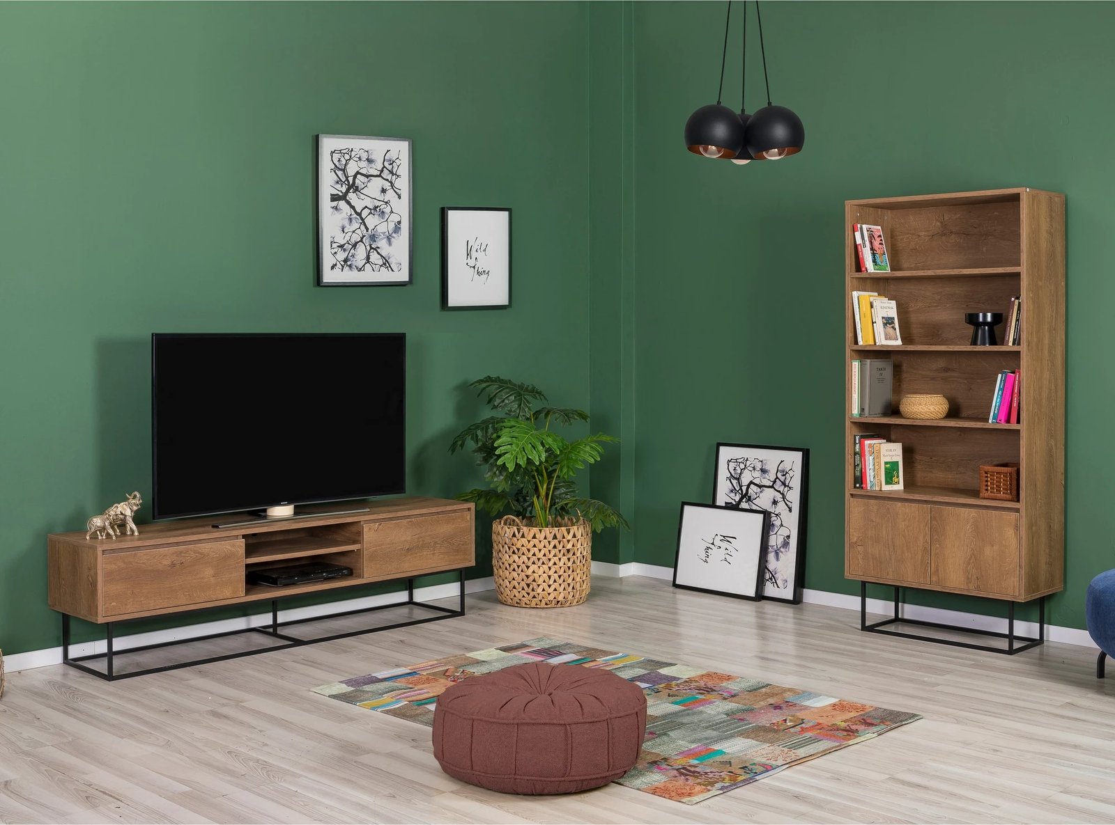 Set mobiljesh për dhomë dite, ngjyrë arre dhe e zezë, Laxus Takım 27