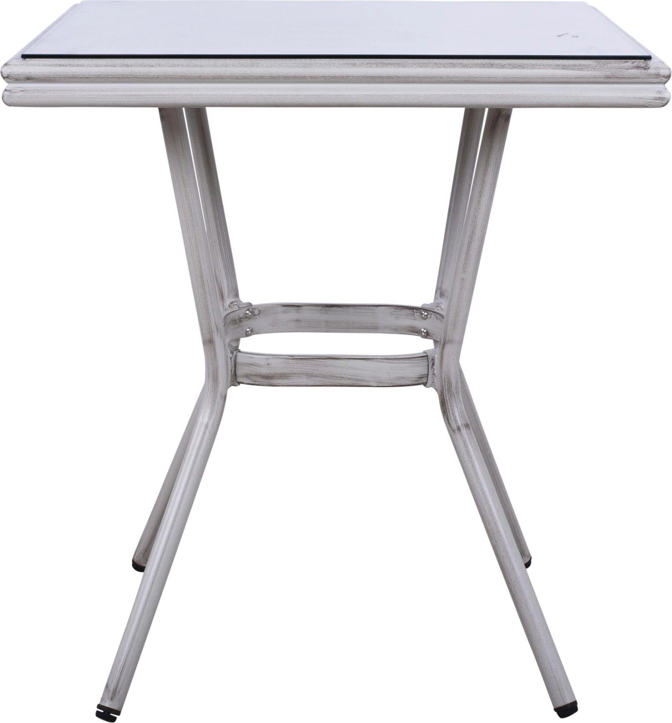 Tavolinë alumini 70X70X76 pamje bambuje FH5568.01 patinë e bardhë me xham