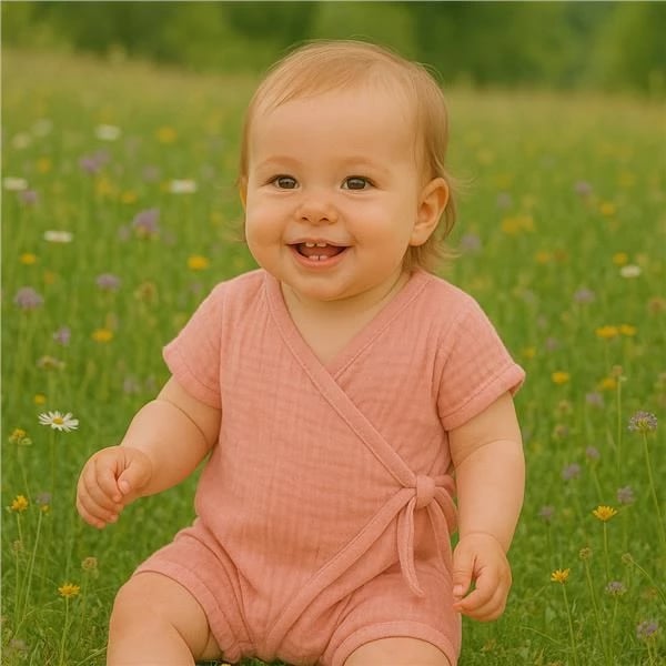 kombinezon veror muslin, New Baby, 62 (3-6 muaj), 100% pambuk, vajza, rozë