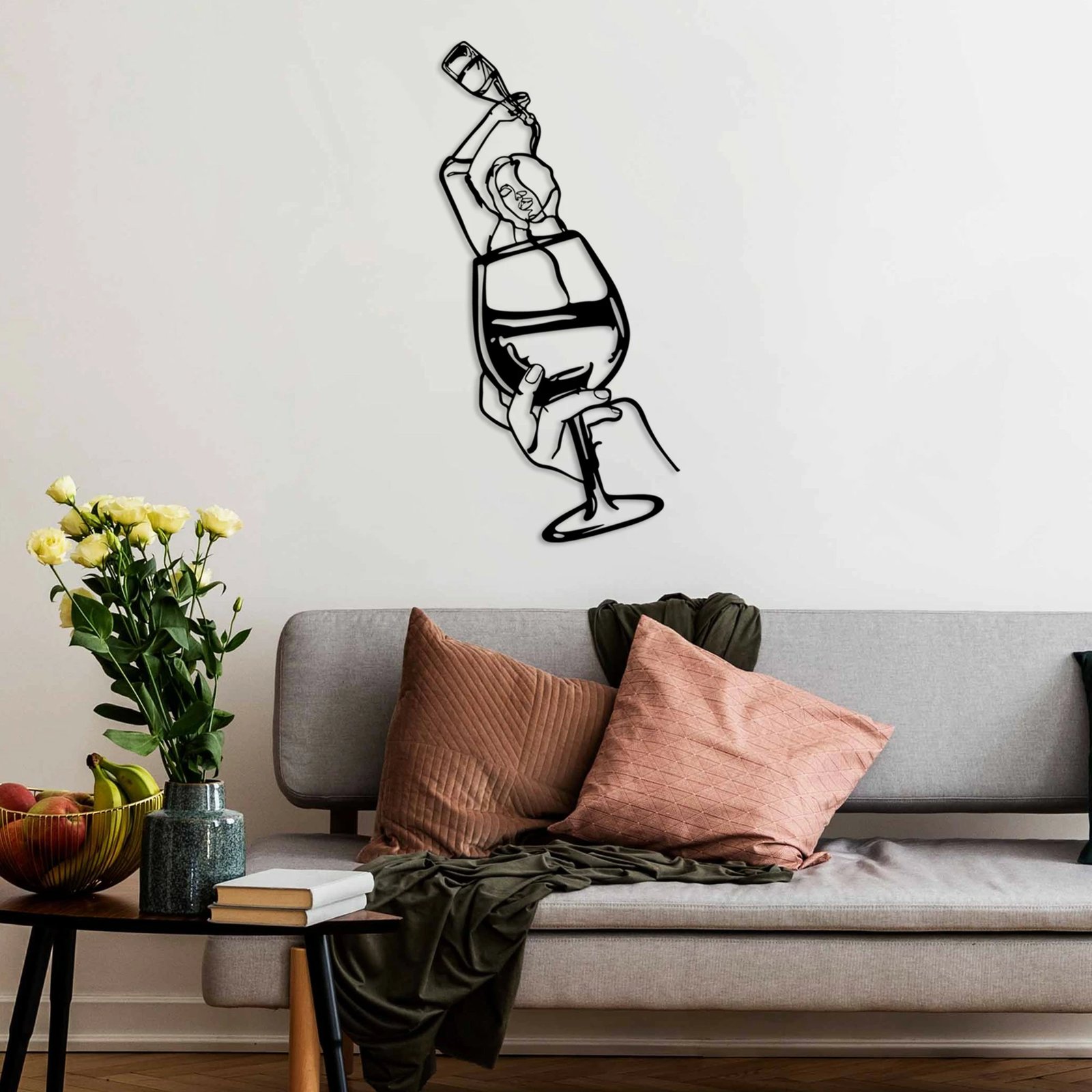 Aksesor dekorativ metalik për mur, Wallity, Bicchiere, ngjyrë e zezë