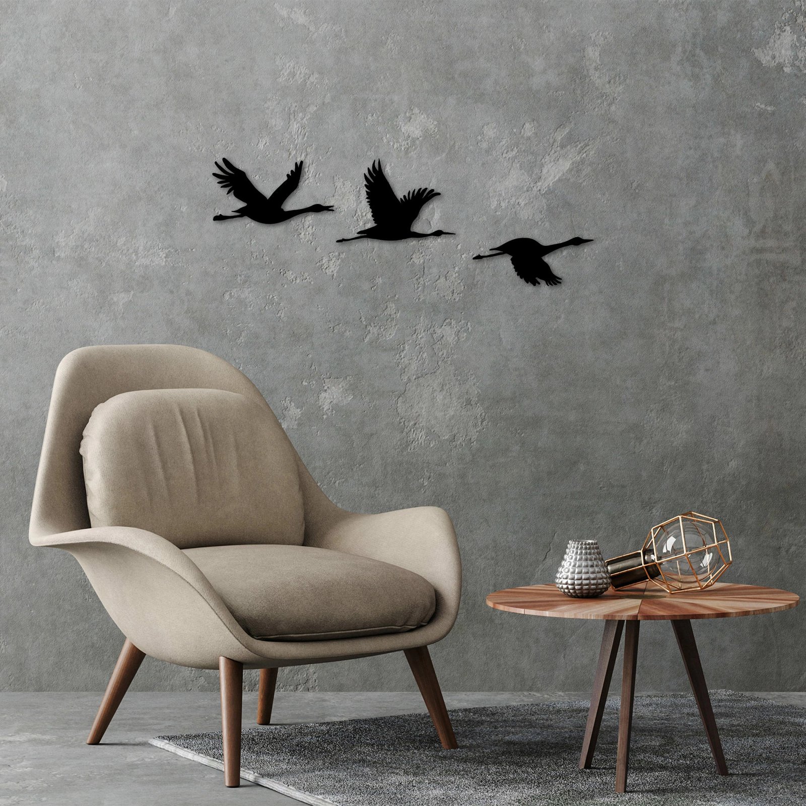 Aksesor dekorativ metalik për mur, zogj migrantë, ngjyrë e zezë, 3 copë, Wallity - 302