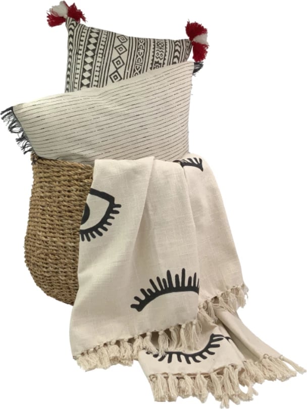 Batanije dekorative Eyes White, pambuk, e bardhë-e zezë, 130x170cm