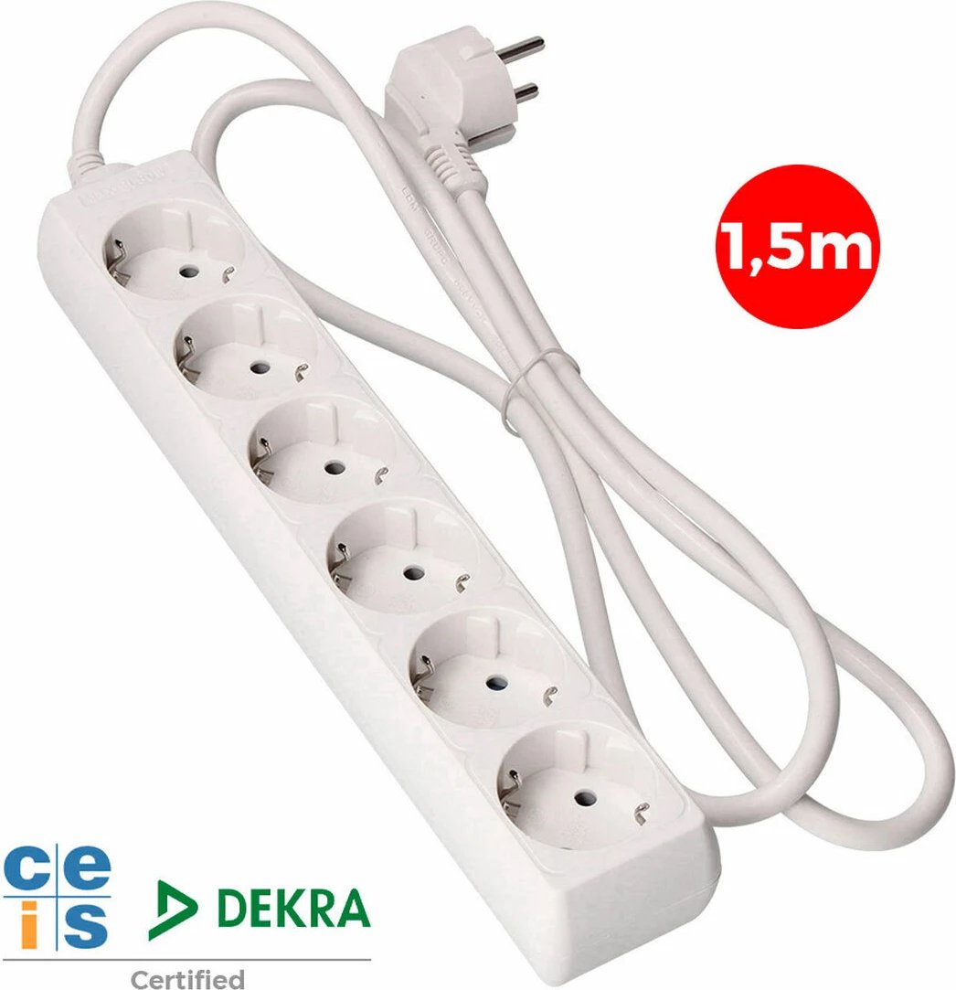 Kabllo vazhduese me switch EDM 41006 Schuko, 6 priza, 1.5m, e bardhë                     