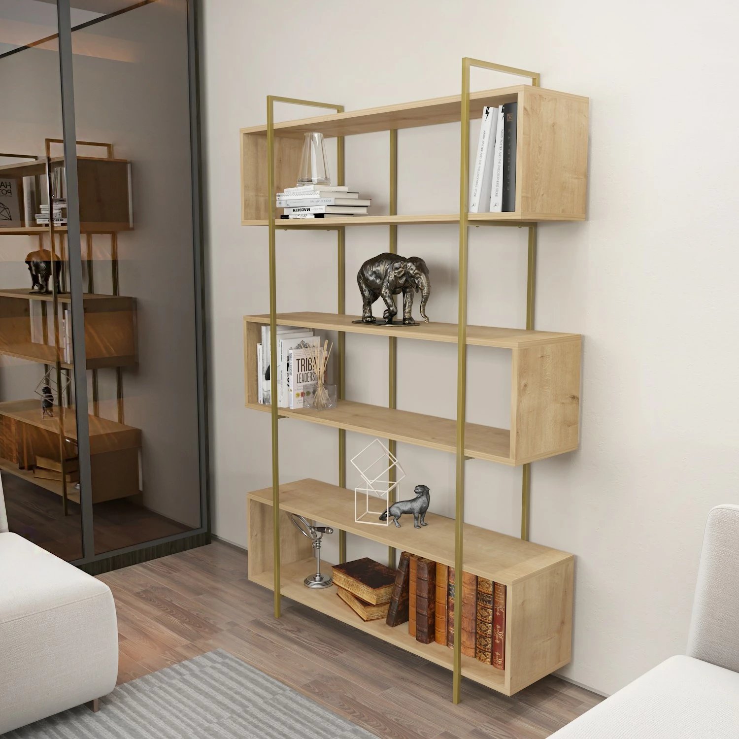 Raft librash Hanah Home, Bruti, ngjyrë lisi dhe ari