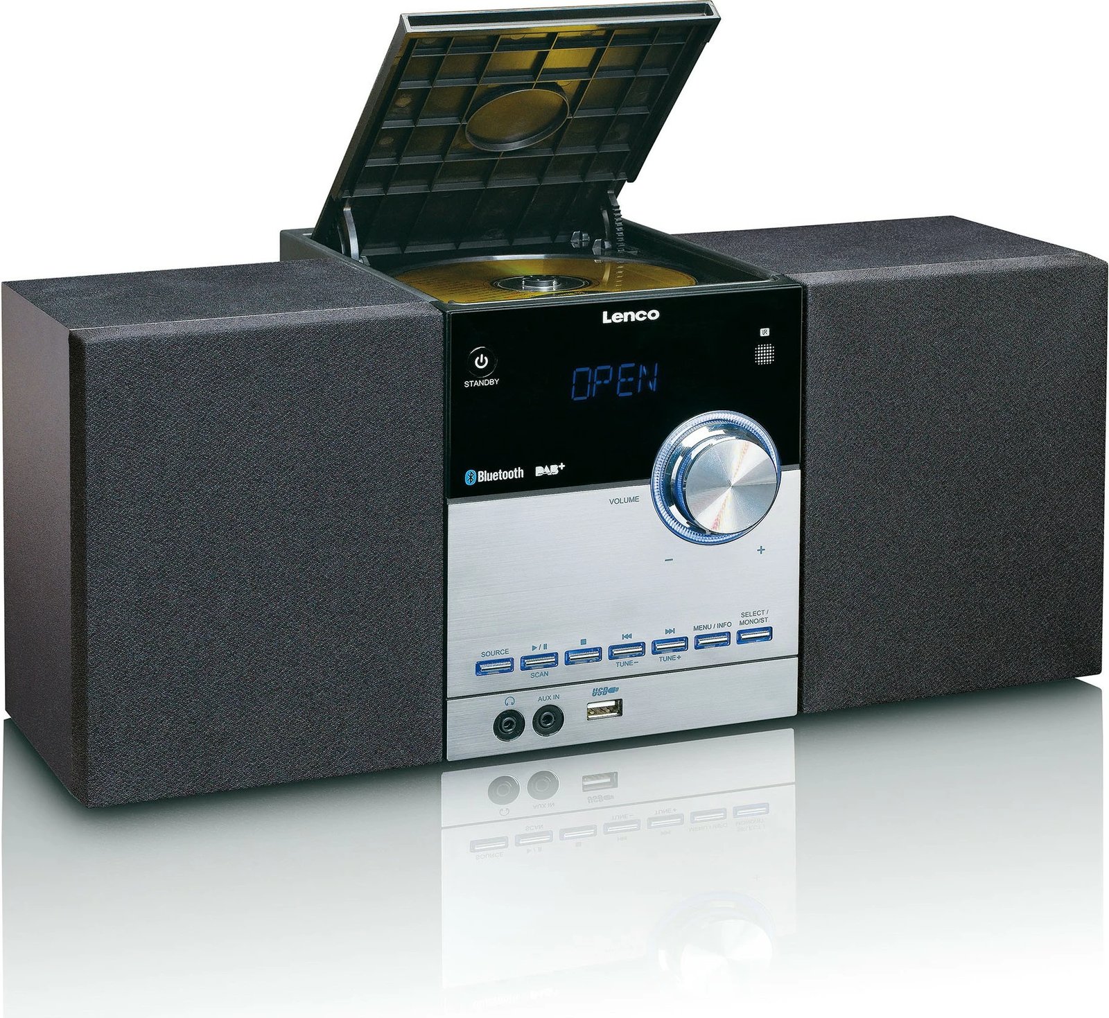 Sistem zëri Lenco MC-150, Bluetooth, radio FM, USB, ngjyrë e zezë/argjendtë