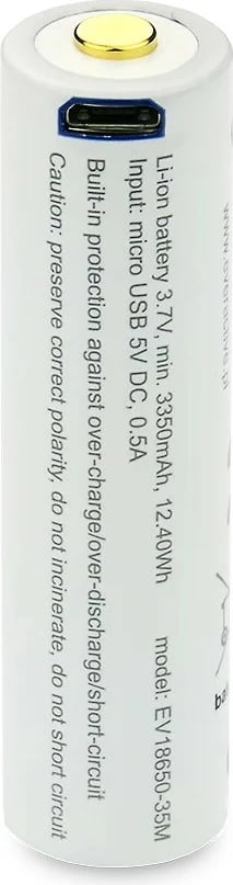 Bateri rikarikueshme everActive FWEV1865035MBOX 18650 Li-ion 3500 mAh 3.7V me micro USB 1 copë Bateri rikarikueshme everActive FWEV1865035MBOX 18650 Li-ion 3500 mAh 3.7V me micro USB 1 copë