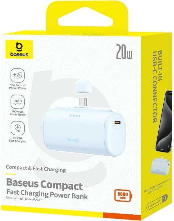 Powerbank Baseus Compact P10068306313-00, 5000mAh, 20W, Blu