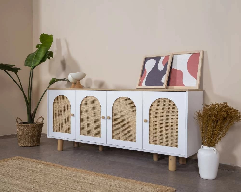 Konsol Skye Decor, bohem, e bardhë dhe lis