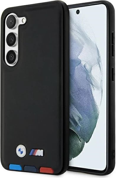 Mbështjellës BMW Leather Stamp Tricolor për Samsung Galaxy S23+, lëkurë, e zezë Mbështjellës BMW Leather Stamp Tricolor për Samsung Galaxy S23+, lëkurë, e zezë