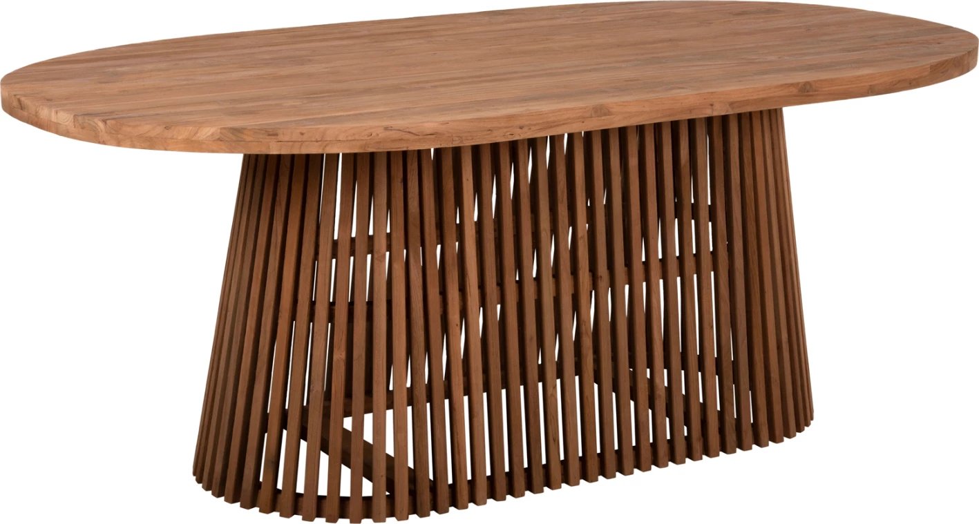 Tavolinë ngrënieje REMIK, dru tik i ricikluar, ngjyrë natyrale, 100x200x75.5 cm, sipërfaqe 4 cm