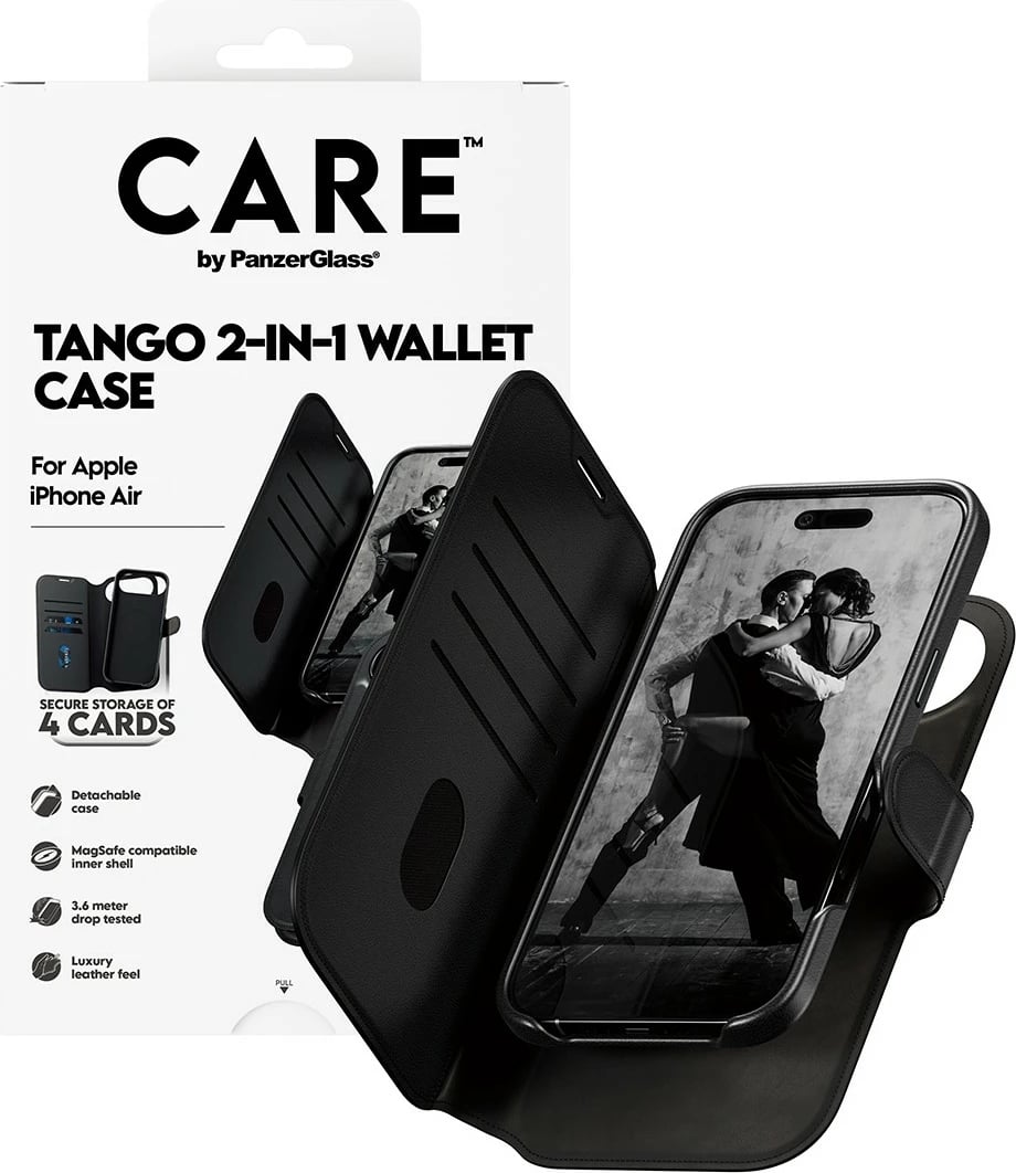 Mbështjellës PanzerGlass CARE Feature Case Tango 2in1 Wallet MagSafe për iPhone, zi