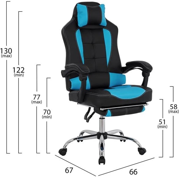 Karrige gaming për zyre me këmbëz FH1055.08 Synchro e zezë dhe blu e lehtë 66x67x130 cm
