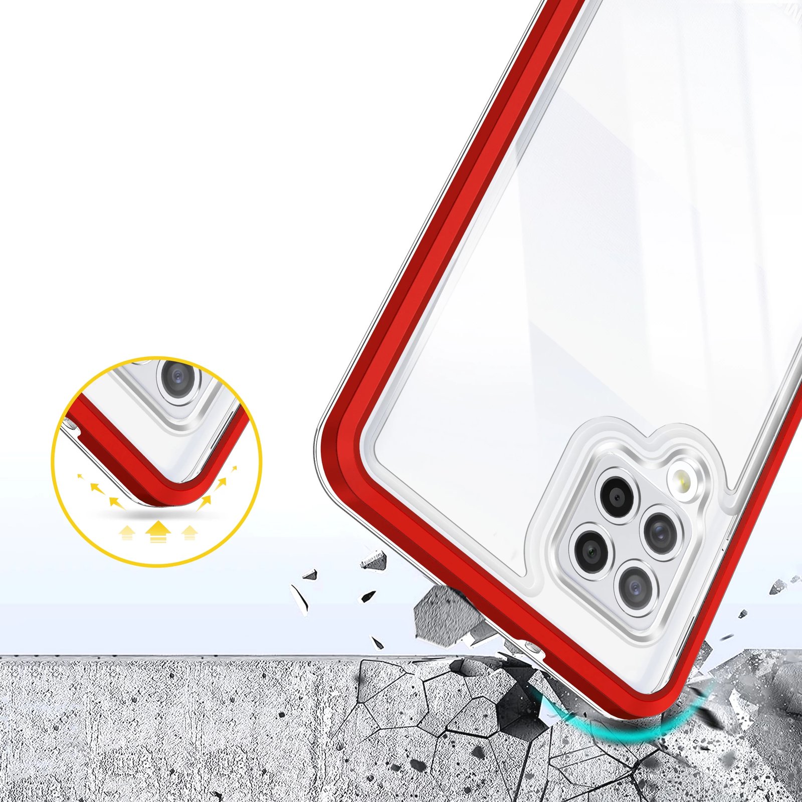 Mbështjellës Hurtel Hybrid Armor Clear 3in1 për Samsung Galaxy A42 5G, Transparent me të kuqe