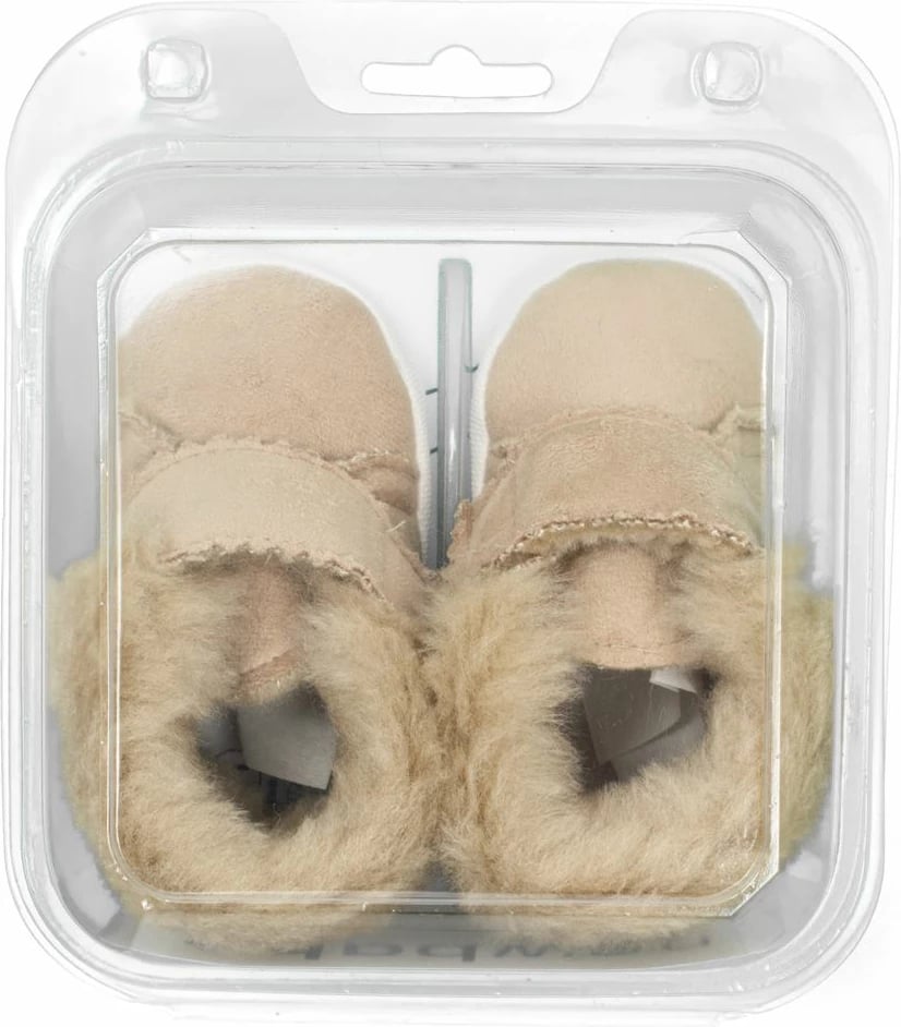 Papuçe bebe dimri, New Baby, 0-3 m, me pelush dhe mbyllje me shul, taban PVC i hollë, kafe e çelët