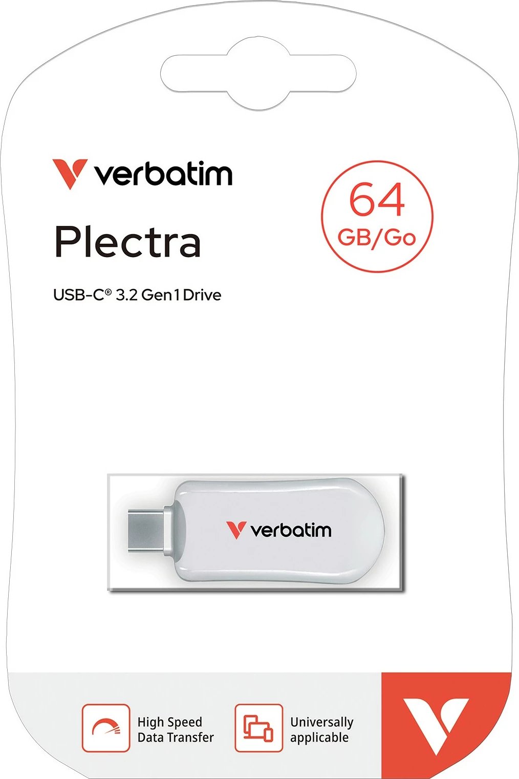 USB Verbatim Plectra 64GB, USB Type-C, Bardhë