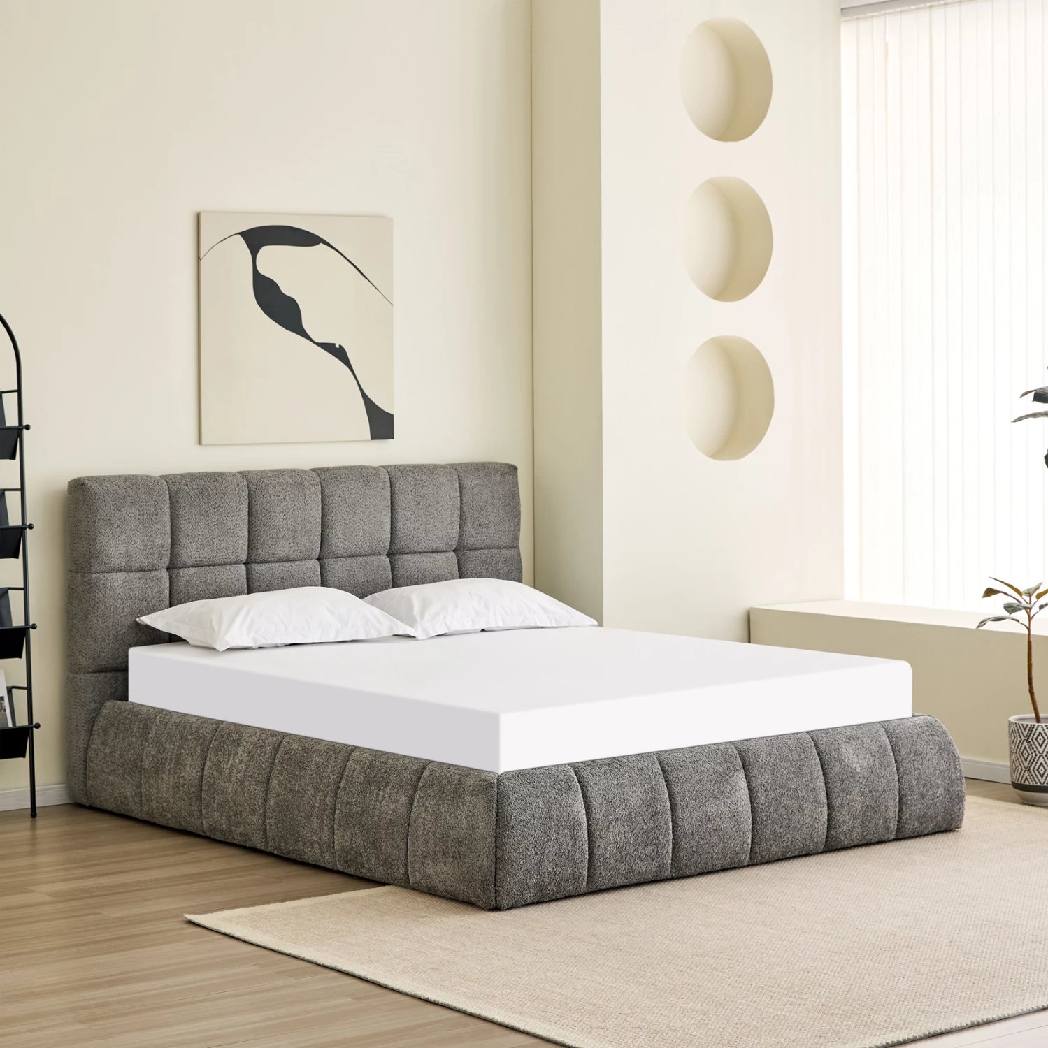 Krevat dopio EDDY, boucle gri, me hapësirë për depo, FH731.01, për dyshek 160x200cm