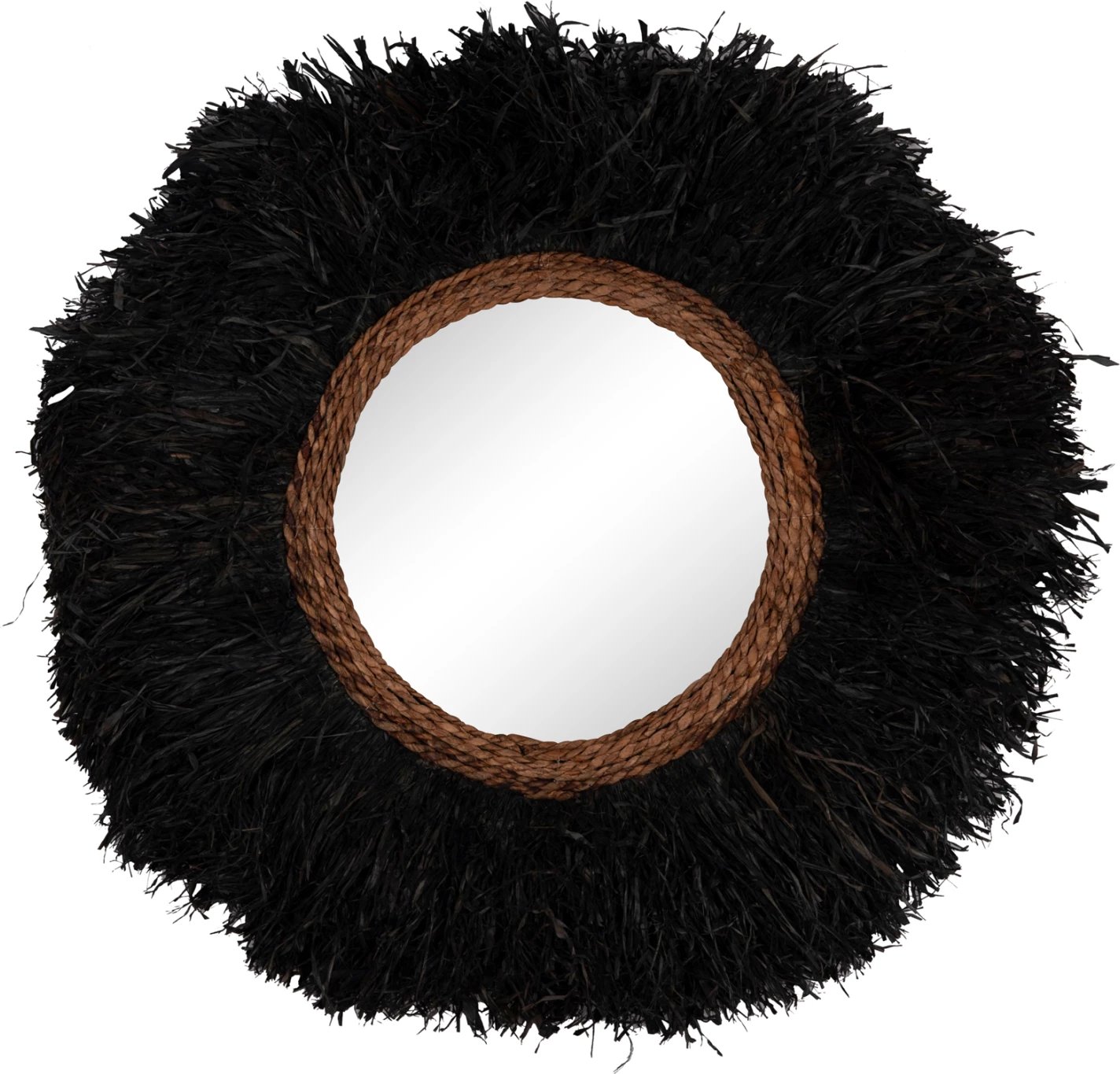 Pasqyrë dekorative e rrumbullakët për mur, fibra banane të zeza, BRENNO FH4713, 80cm