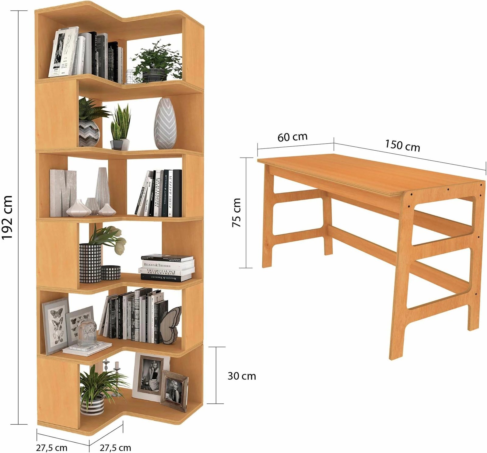 Set tavoline pune me raft librash, ngjyrë teak, Skye Decor, CPT4802-150