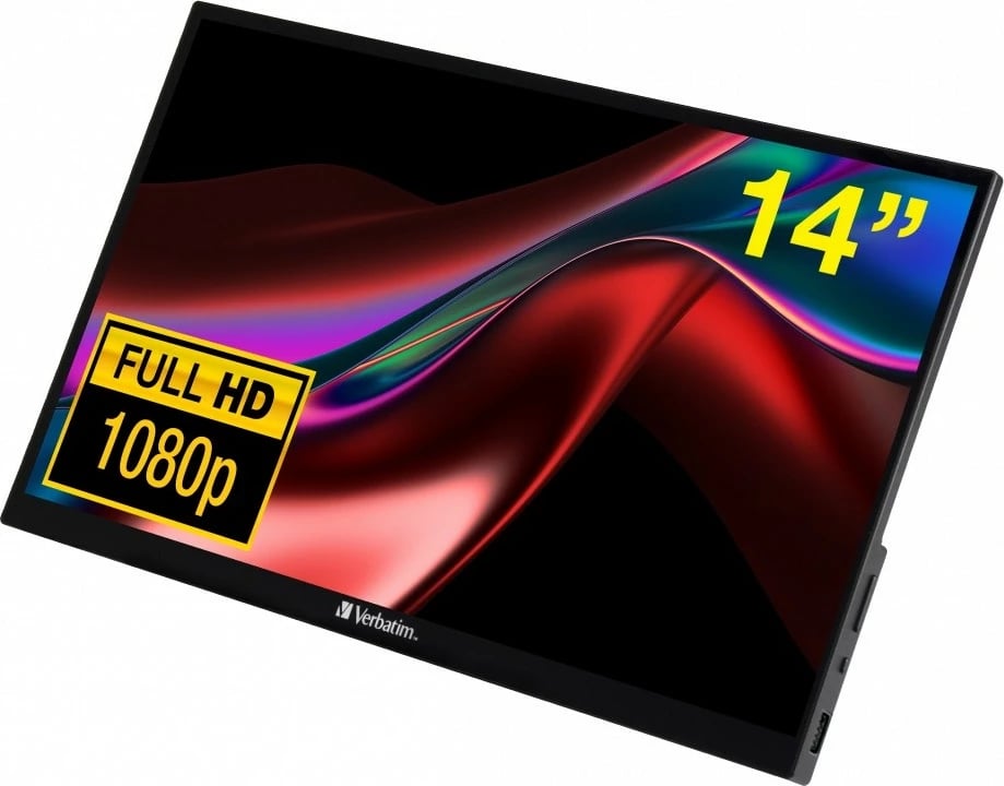 Monitor portativ me prekje, Verbatim PMT-14, 14" Full HD IPS, 10-pika, altoparlantë të integruar, USB‑C/HDMI, i zi