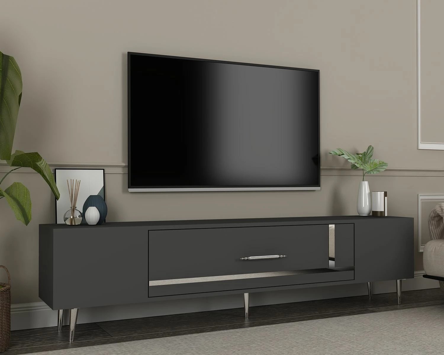 Komodë TV Skye Decor, anthracite, silver, Dekop1